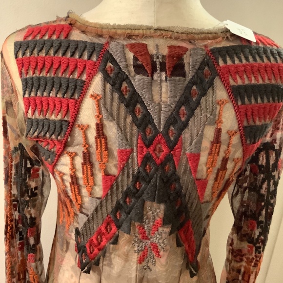 Biya Johnny Was-Boho chic, sheer, paisley & embroidered below knee dress , XXS - Picture 6 of 6